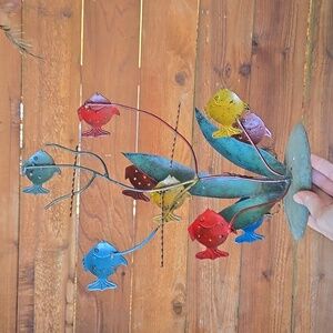Anthropologie Rare Metal Multicolor Fish Sculpture Vintage Handpainted Handmade